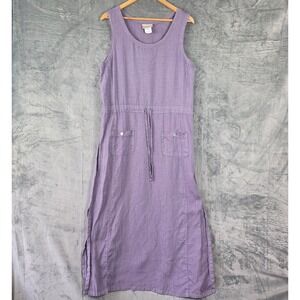 Sleeveless Lavender Linen Drawstring Pocket Dress